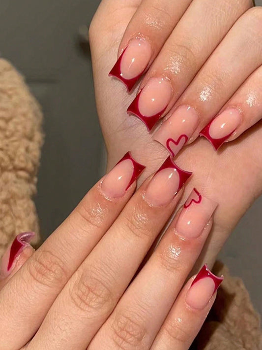 Red French Heart Press-On Nails