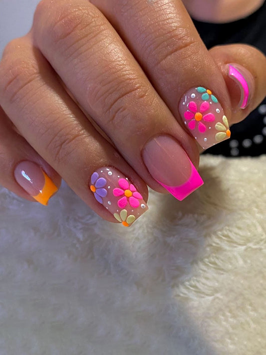 Neon Blossom French Press-On Nails